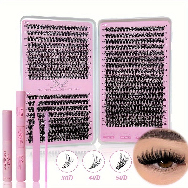 680PCS Deluxe Lash Extension Kit - False Lashes with 30D, 40D, 50D Clusters, Tweezers, Bond & Seal, Glue Remover, Lash Brush, Waterproof, Reusable, Individual Lashes for Party, Stage, Festival, Eye Makeup, DIY, Professional-G